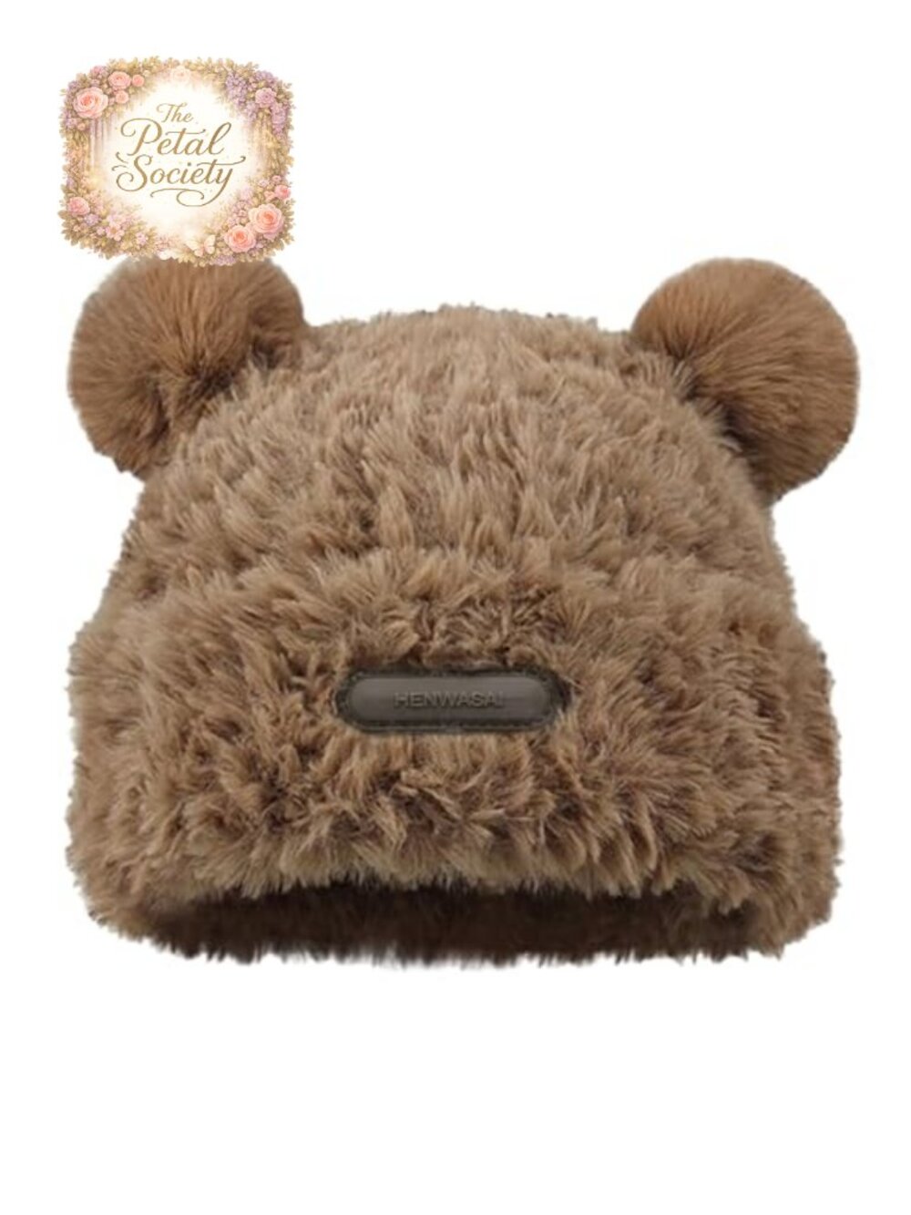 Fuzzy Bear Ears Beanie Hat with Pompom Women's Furry Winter Beanie